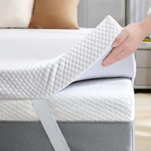 SINWEEK 2 Inch Gel Memory Foam Mattress Topper Queen Size, Ventilated High Density Pad for Back Pain, Bed Topper with Removable Soft Cover, CertiPUR-US Certified