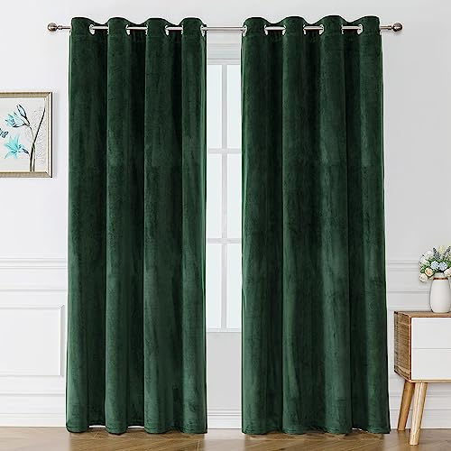 Victree Samtvorhänge für Schlafzimmer, dicke Samtvorhänge, 132,1 x 213,4 cm Länge, lichtblockierende Ösen, Fenstervorhänge für Wohnzimmer, 2 Paneele (Dunkelgrün, 132,1 x 228,6 cm (B x L), 2 Stück