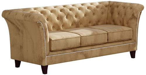 S-Style Möbel Noah Sofa 3-Sitzer Chesterfield-Sofa für Wohnzimmer Lounge Couch mit Holzfüßen Möbel Freistehende Polster Sofas & Couches Couchgarnitur Beige 222 x 82 x 76