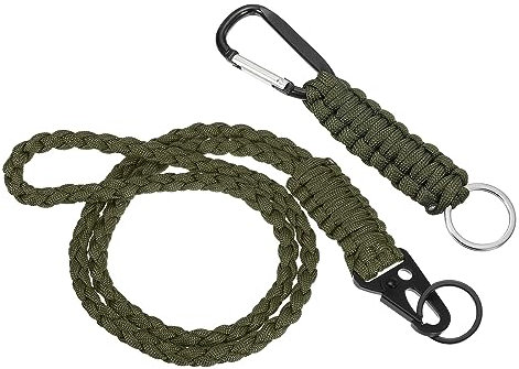 PATIKIL Paracord Schlüsselanhänger 2 Stück 14.5cm, 55cm Geflochtenes Lanyard mit Haken Clip und Schlüssel Ring für Draußen Aktivitäten Grün