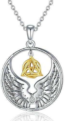 YAFEINI Engelsflügel Herz Halsketten ür Damen 925 Sterling Silber Keltischer Knoten Anhänger Schmuck Geschenke für Mädchen Kinder Ihre Frau Geburtstags (Engelsflügel Halsketten)