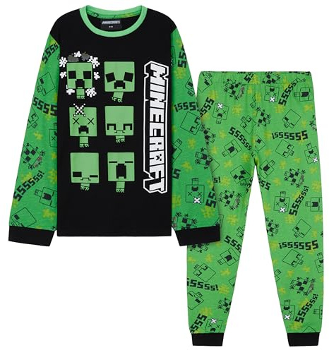 Minecraft pojkar långärmad topp och nederdel set, bomull 2 delar pojke set, grön/Svart, 9-10 år