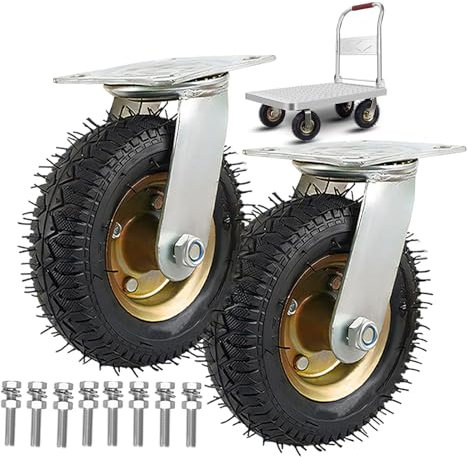 2 Schwerlastrollen, Leise Gummirollen Ø 150/200/250MM Bockrolle Tragfähigkeit:300KG Stoßdämpfung Mit Kugellager Keine Beschädigung Des Bodens, Abriebfest Lenkrolle Luftrad Für Möbel