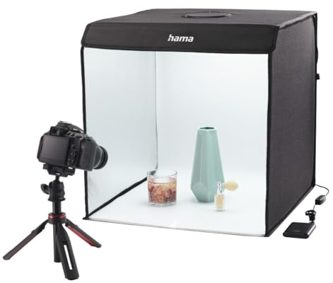 Hama Fotobox, 50x50 cm (Fotostudio, Mini Fotostudio, Lichtbox, Light Box, Light Box mini, White Box, Greenscreen, Lichtzelt, Fotowürfel, für Produktfotografie, Influencer Zubehör, mobil, faltbar) weiß
