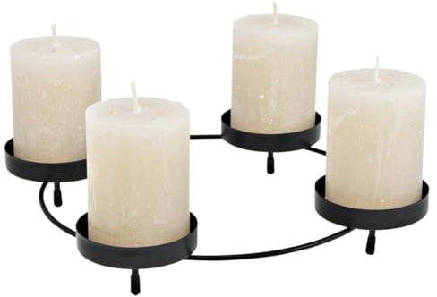 matches21 Wunderschöner Adventskranz zum Basteln für 4 Stumpenkerzen in schwarz - Weihnachtsdeko Kerzenhalter aus Metall - Kerzenhalter Stumpenkerzen Weihnacht Deko in ø 24 x 4 cm
