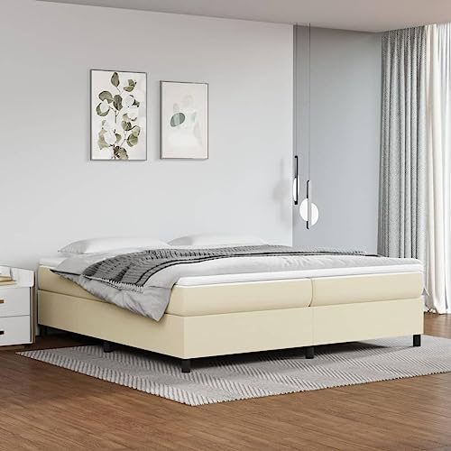 YUHI-HQYD Boxspringbett,Matratzenfundament,Full Size Bed Frame,Plattform-Bettgestell,Lattenrost,Schlafsofa,für Ersatz-Schlafzimmer und Büro,Wohnungen,Creme 200x200 cm Kunstleder
