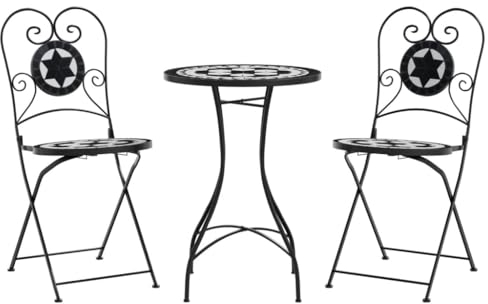vidaXL Mosaikbord svart och vit järn och keramik, café möbler, cafégrupper, trädgårdsgrupper, cafégrupp, trädgårdsgrupp, trädgårdsmöbler