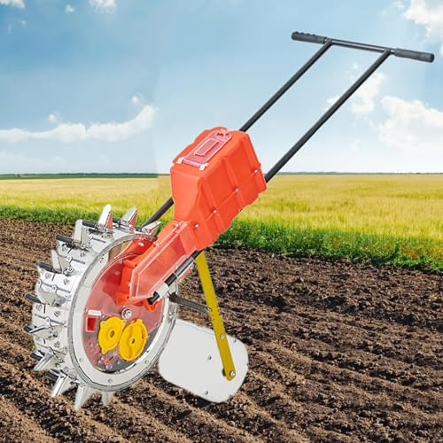 Handheld Seeding Machine, Manual Seeder Peanut Corn Bean Planter Seed Spreader Hand-Push Roller Seeding and Fertilizer Applicator for Outdoor Lawns Garden,16 Nozzles