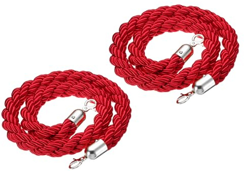 PATIKIL Corde de Poteau, 2 Pcs 1.2m Corde Torsadée pour Poteaux, Supports, Séparateur de File d'Attente, Contrôle des Foules dans les Hôtels, Rouge Argenté