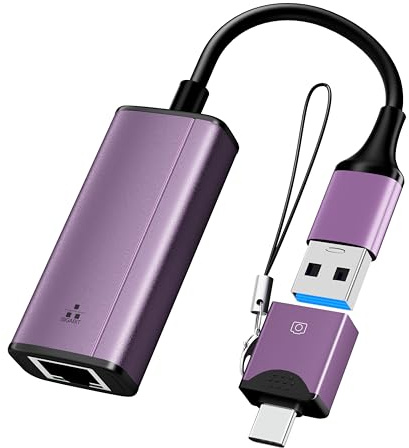 IVSHOWCO Adaptador USB C a Ethernet, 2 en 1 USB 3.0 y adaptador de red USB-C a RJ45, convertidor LAN Gigabit de 1000 Mbps con carcasa de aluminio, Plug and Play para MacBook/Pro/Air, Linux, Windows XP