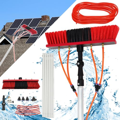 Moubhjd 3 m Perche Telescopique Nettoyage, Brosse Telescopique Toiture, Brosse De 55 cm, 3-20 m en Option pour Panneaux Solaires Photovoltaïques, Fenêtres, Brosse De Lavage De Voiture