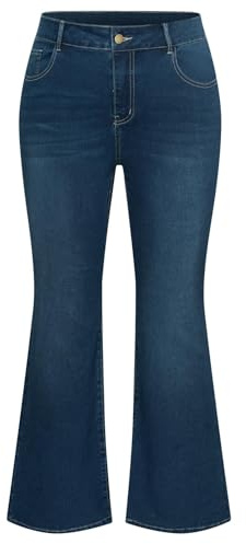 Hanna Nikole Women's Plus Size Bootcut Jeans Women High Waist Bell Bottom Jeans Stretchy Women's Jeans Dark Blue 28