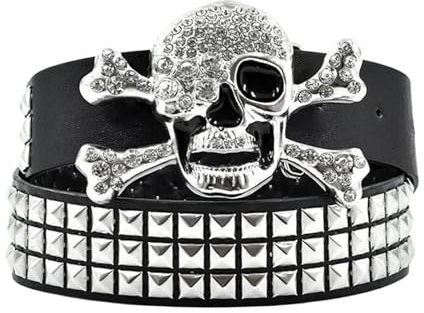 Fulenyi Damen Nietengürtel,Punk Rock Nietengürtel - Männer Punk Schädel Gürtel Frauen Skelett Taille Gürtel Strass | Nieten-Punk-Rock-Gürtel für Gothic-Partys, Reisen