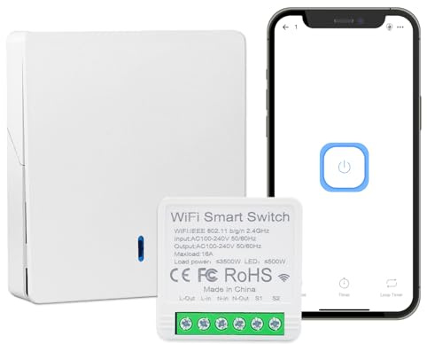 QIACHIP 16A Funk Lichtschalter kit, Mini DIY WLAN Schalter mit Wandschaltern, AC 220V 230V Relay Funkschalter, Kompatibel mit Ewelink App, Alexa Echo und Google