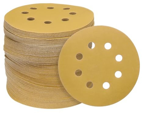 sourcing map 150pcs Hook and Loop Sanding Discs 5 8-Hole 320 Grits Aluminum Oxide Abrasive Sandpaper for Random Orbital Sander Woodworking Sand Automotive Paint, Yellow