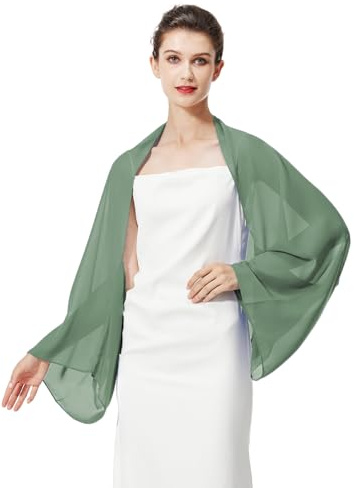 BEAUTELICATE Chiffon Schal Stola Damen Festlich Elegante Schultertuch Bolero Shrug mit Ärmel für Abendkleider Brautkleider Sommer Hochzeit (Matte Salbeigrün, Einheitsgröße)