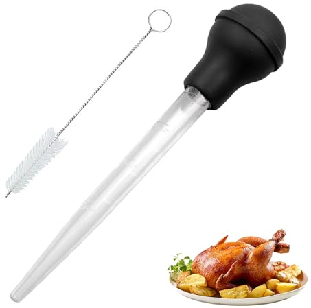 2Pcs Large Turkey Baster, Baster for Cooking, Turkey Oil Dropper with Brush | Turkey Baster for Cooking, Cooking Turkey Injector Long Turkey Baster for Oiling (11.42inch*1.97inch*1.97inch Black)