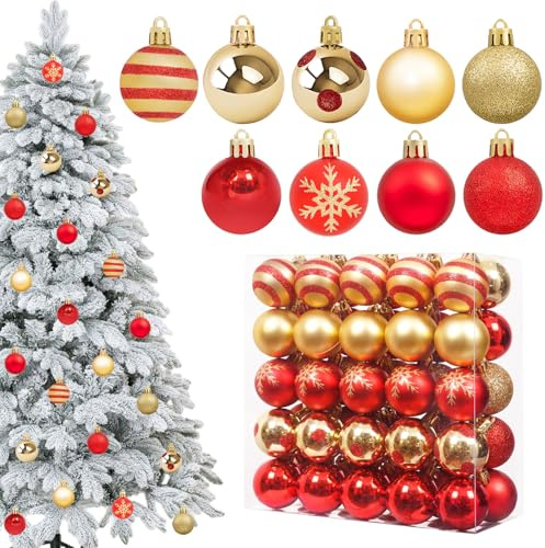 Weihnachtskugeln 50er Set Unzerbrechlich 4cm Rot Gold Kunststoff 9 Designs