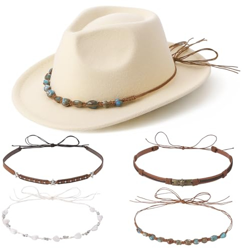 Smivyhp Kinder Cowboyhut für Jungen und Mädchen Klassischer Western Filz Fedora mit abnehmbaren dekorativen Bändern Retro Panamahut Kostümaccessoire Cowgirlhut Wilder Westen