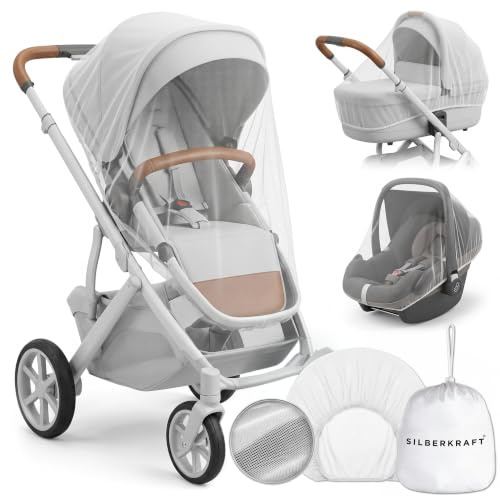 Silberkraft Moskitonetz für Kinderwagen & Buggy - Insektenschutz für Babys | Passend für gängige Modelle– feinmaschiges Netz mit Gummizug, leicht, reisetauglich