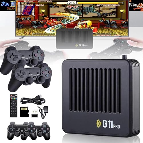 HOPASRISEE Retrowave G11 pro, 2026 Upgrade G11 Pro Konsole mit Vier Drahtlosen Dual Controllers, 4K Retro Spielekonsole, Plug & Play, Kindheit Neu Erleben(256G-100000,4 Gamecontroller)