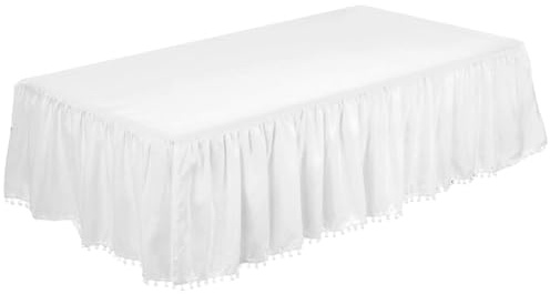 Jupe de berceau à pompons – 14 Pouces Velours Douceur | 28 x 52 Pouces Polyester Mini Lit Jupe – Avec Volants Élégants et Pompons pour Chambre Bébé Confortable