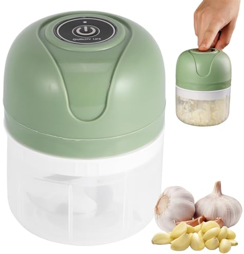 Zerkleinerer Küche Elektrisch Mini, 250ml + 6 Klingen, Multizerkleinerer Elektrisch, USB-Aufladung, Zwiebelschneider Onion Cutter für Knoblauch Fleisch Babynahrung Obs Camping (Grün)