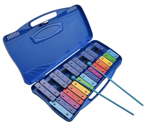 Fesjoy Helles 25-Noten-Xylophon-Glockenspiel-Musikinstrument für Kinder, Aluminiumplatte mit 2 Schlägeln, Lernspielzeug für Kinder (Blau)