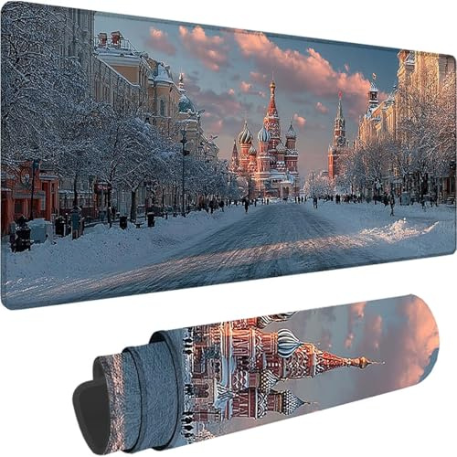 Tapis de Souris Gris, Grand Tapis de Souris XXL 700 x 400 x 4 mm Hiver sous Main Bureau, Mouse Pad pour Clavier et Bureau, avec Bords Surpiqués et Dos Antidérapant pour Gamer Maison, Cadeau w-9904