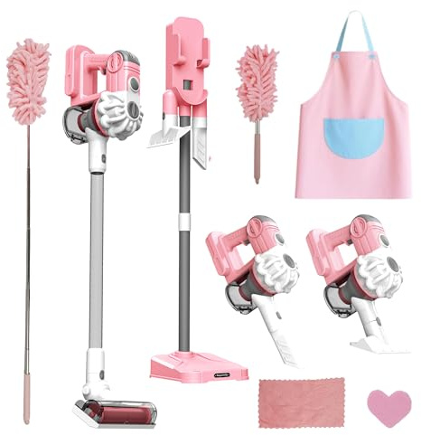 SMILESSKIDDO Kids Vacuum That Really Works - 3-in-1 Vacuum Toy with Real Suction, Toddler Cleaning Toy Set with Cleaning Cloth, Apron, Duster & Colorful Beads, Housekeeping Toy for Kids