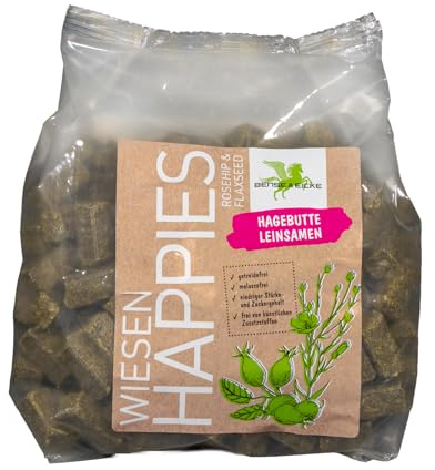 Bense & Eicke Wiesen Happies - Semi di lino di rosa canina, 1 kg, senza cereali, snack per allenamento con erbe e rosa canina, prodotto in Germania