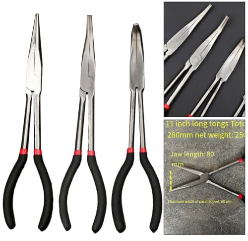 Lång spetstång 30 cm böjd näsa 25–90 graders verktygsstål halkfritt handtag för trånga rum bil verkstad smycke pyssel 1 styck (30 cm 3-delat set)