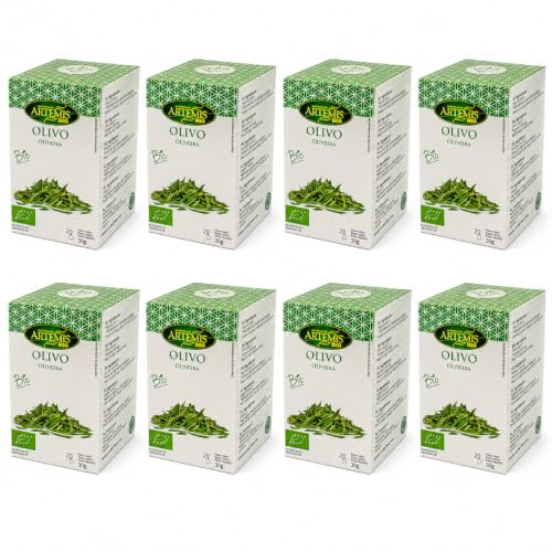 Pack 8x Infusión de Olivo Bio 20 Filtros | Artemis | Tisana Ecológica de Hojas de Olivo | Natural y Sin Cafeína, Total 160 filtros
