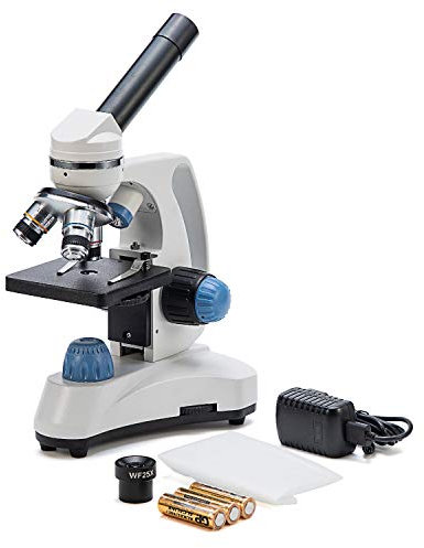 SWIFT SW150 Compound Monocular Student Microscope with 40X-1000X Magnification, Glass Optics, Extra 25X Widefield Eyepiece, Coarse and Fine Focusing, Dual Illumination, and Cordless Capability