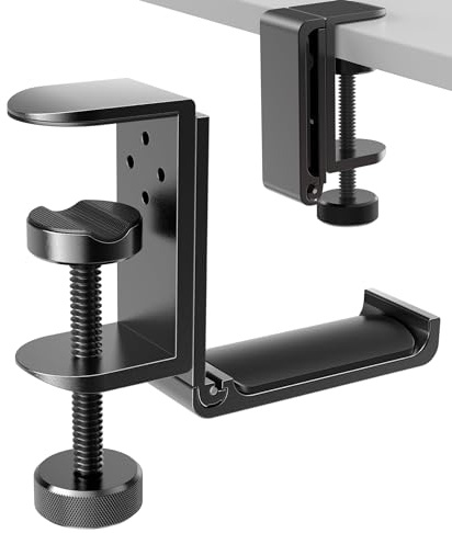 APPHOME New Foldable Headphone Stand Hanger Holder Aluminum Headset Soundbar Stand Clamp Hook Under Desk Space Save Mount, Universal Fit Gaming Headphones, Black