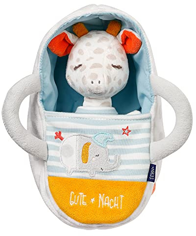Fehn 053166 Kuscheltier Giraffe mit Tragetasche – Mit „Glow-in-the-Dark“ Bestickung – Für Babys ab 0 Monaten – Größe: 23 cm