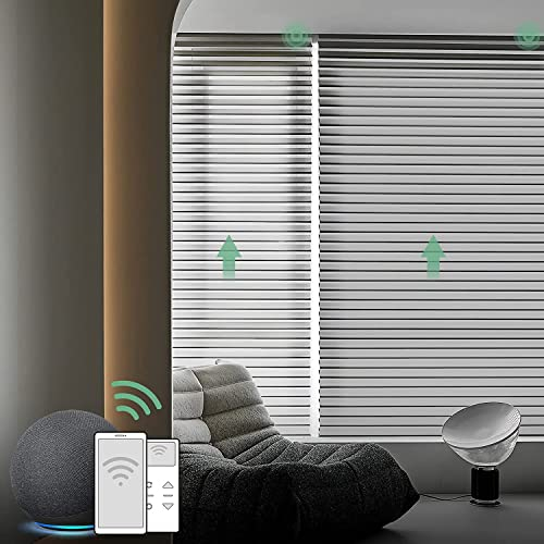 Yoolax Elektrisches Rollo mit Motor und Fernbedienung mit Alexa kompatibel, Sprachsteuerung, Shangri-La Stil Verdunkelungsrollo für Büro und Wohnung Rolladen Nach Maß,Fein 85% Verdunkelung (Grau)