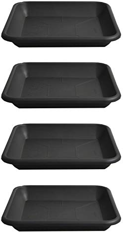 HAC24 4er Set Blumentopf Untersetzer Eckig Rund Pflanztopf Blumenkübel Schale Kunststoff Pflanzkasten Pflanzschale Anthrazit (Eckig 34x34cm)