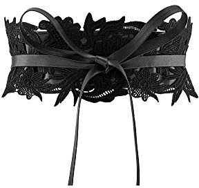 CHIC DIARY Faux Leather Bow Tie Waist Belt Obi Wrap Corset Belt Black Lace