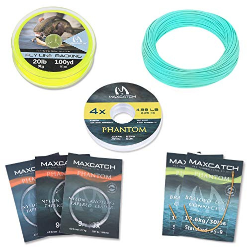 MAXIMUMCATCH Bestprice Fliegenfischen Schnur (Weight Forward, Schwimmende Fliegenschnur) und Fliegenschnur Combo mit Backing Vorfach und Tippet (1F/2F/3F/4F/5F/6F/7F/8F/9F/10F) (Blaugrün Combo, WF6F)