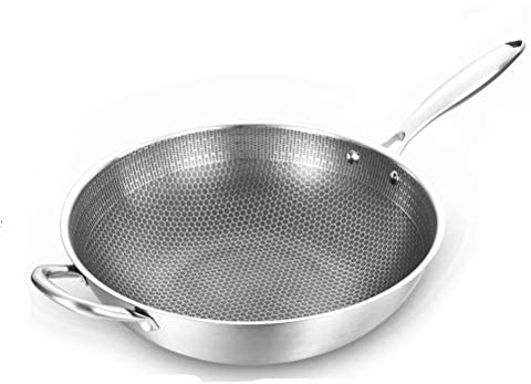 Edelstahl-Wok Antihaft-Pfanne Bratpfanne Wok, Gas- und Induktionsherd Küchenwerkzeug (Farbe: Mit Ohren, Größe: 32cm)-32cm