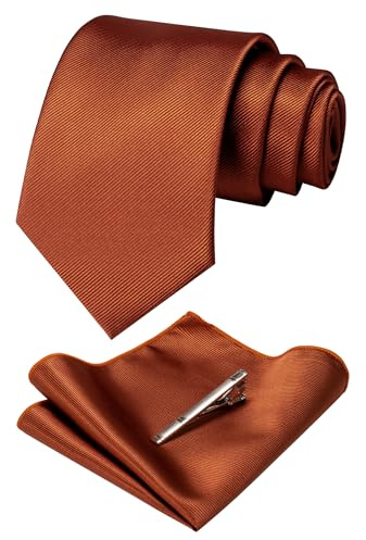 JEMYGINS Rust Formal Necktie and Pocket Square Tie Clip Sets for Men(rust)