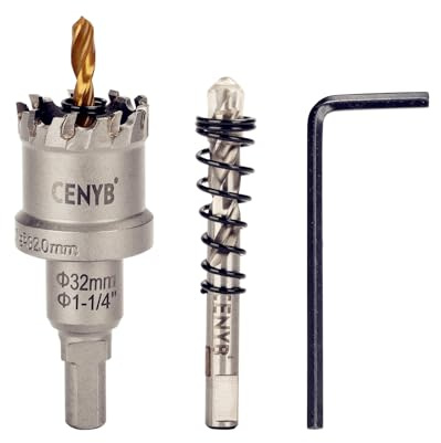 CENYB 1-1/4 (32mm) Tungsten Carbide Tipped Hole Saw with 2Pcs Titanium-Plated Pilot Drill Bits for Hard Metal,Stainless Steel,Iron,Aluminum Alloy,Wood and Plastic