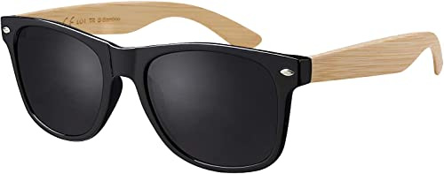 La Optica B.L.M. Occhiali da sole unisex UV400 CAT 3 CE, con sacchetto per occhiali, panno per la pulizia – a specchio, polarizzato, varianti gradiente, Legno di bambù/nero lucido (lenti: grigio