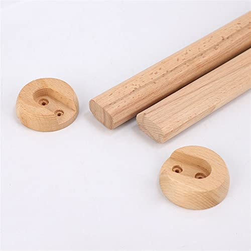 Melairya Kleiderstange aus Holz mit Halterung, Gardinenstange zur Wandmontage for Fenster, Küche, Schrank und Garderobe (Color : Crude Wood, Size : 60cm)