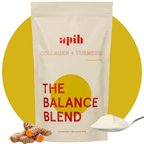 Colageno Hidrolizado Puro Polvo con Curcuma Orgánica - Mejora la Piel, Pelo, Uñas y Reduce Inflamación - Colágeno Hidrolizado en Polvo + Curcuma - Sin Azúcar Ni Gluten - Apih (Normal Size)