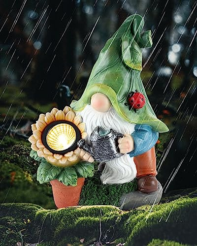 iStatue Large Solar Garden Gnome Figurines Lights - 12 in Tall Hand-Painted Statue for Outdoor Patio Decor, Lawn Ornaments, Yard and Balcony Housewarming Gifts (12'' Gnome)