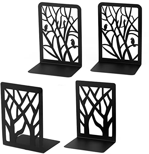 Buchstützen, 2 Paar Buchstützen, strapazierfähig, KIKIGOAL dekorativer Metall-Buchstützenhalter für Regale, Rutschfester Buchstopper für Zuhause, Büro, Bibliothek, Schule