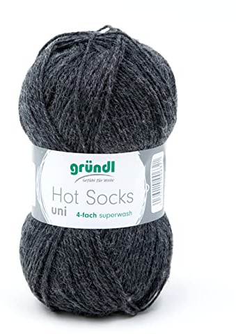 Sockenwolle 4fädig uni 50g | Gründl Hot Socks 4-fädig einfarbig dunkel grau | Strumpfwolle Sockengarn (4ply, 4fach) | 75% Wolle, 25% Polyamid | Socken stricken und häkeln (05 - anthrazit meliert)