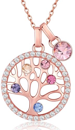 LEKANI Collana Albero della Vita con Cristalli di Austria Collana Donna Gioielli in Argento 925, Idee Regalo Donna Originale per Lei Moglie Festa della Mamma Anniversario Regalo Natale Valentin's Day